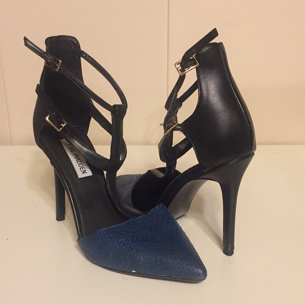 Black and Blue Steve Madden T-Straps